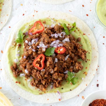 Vegan lentil taco meat with walnuts.