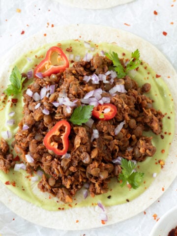 Vegan lentil taco meat with walnuts.