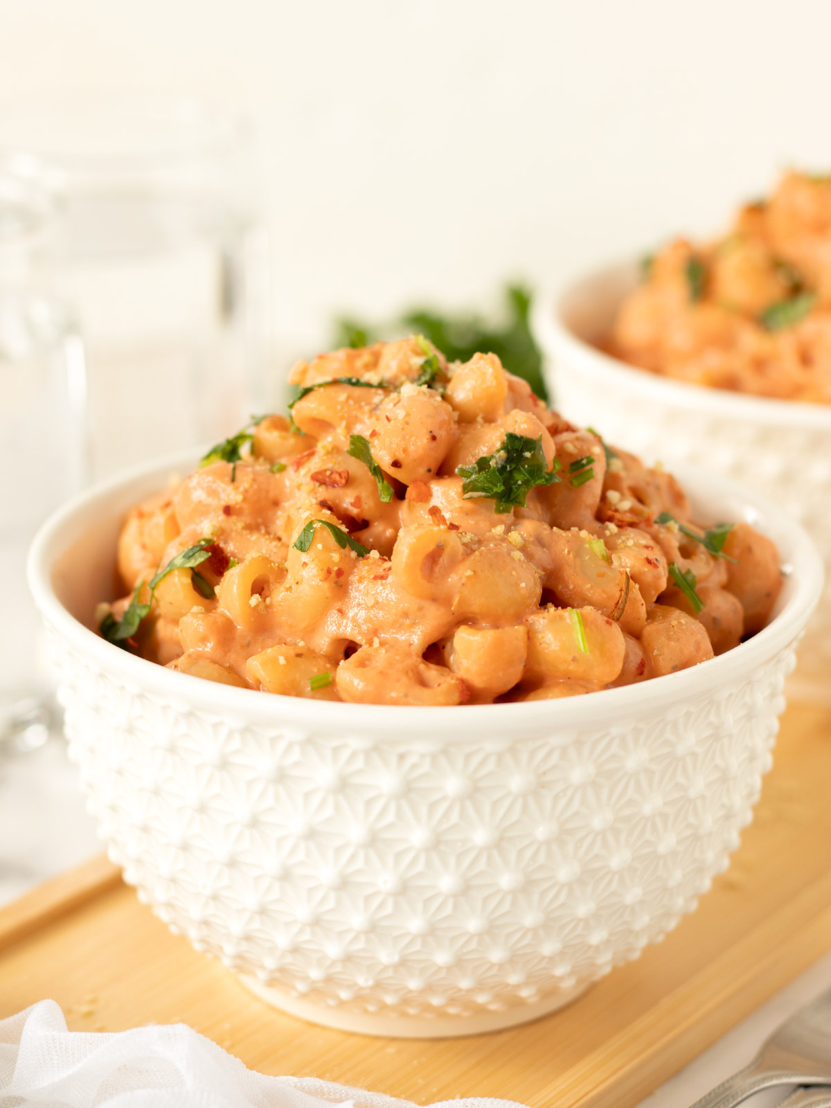 High-protein silken tofu tomato pasta.